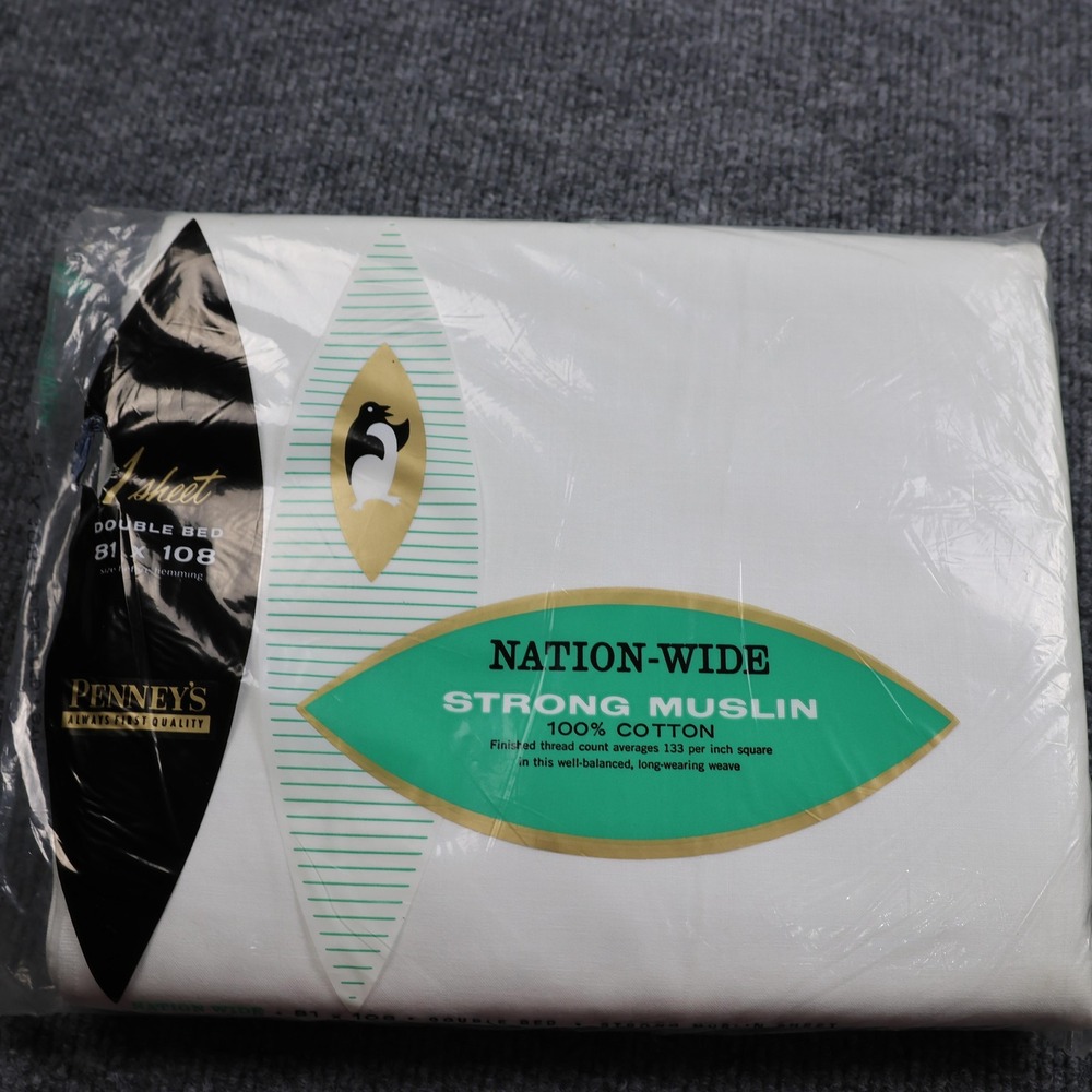 Vintage Penneys Nation-Wide Double Bed Flat Sheet Strong Muslin 81x108 Cotton‎